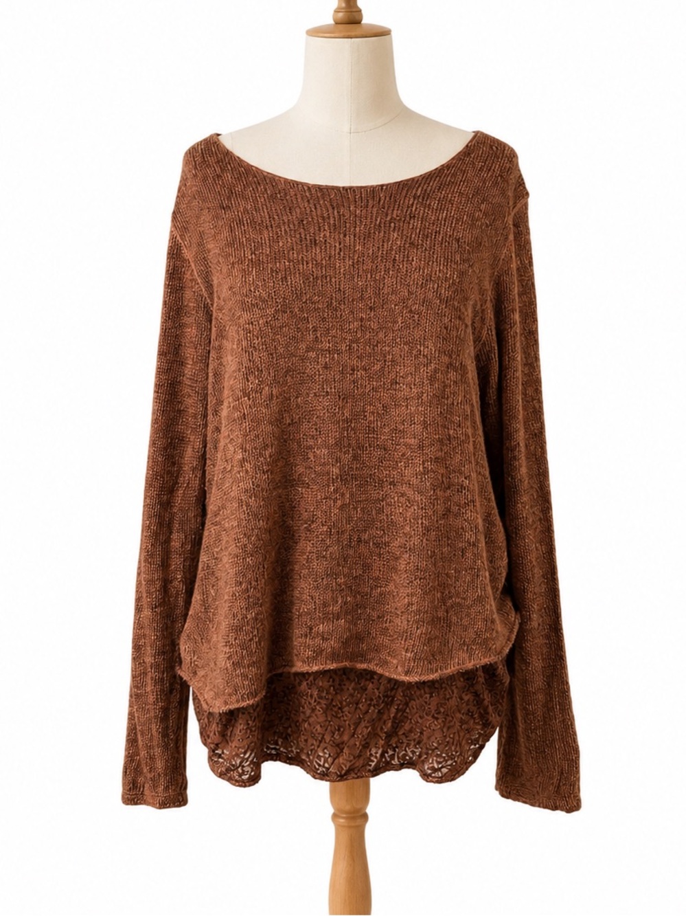 Catherine Lillywhite One Size Brown Mohair Blend Layered Boho Sweater Tunic